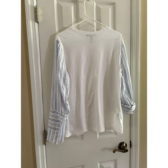 BCBGMaxazria White with Striped Sleeves Shirt - Picture 2 of 2